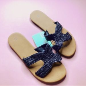 Black Weave Tan Slip on Sandals 🖤